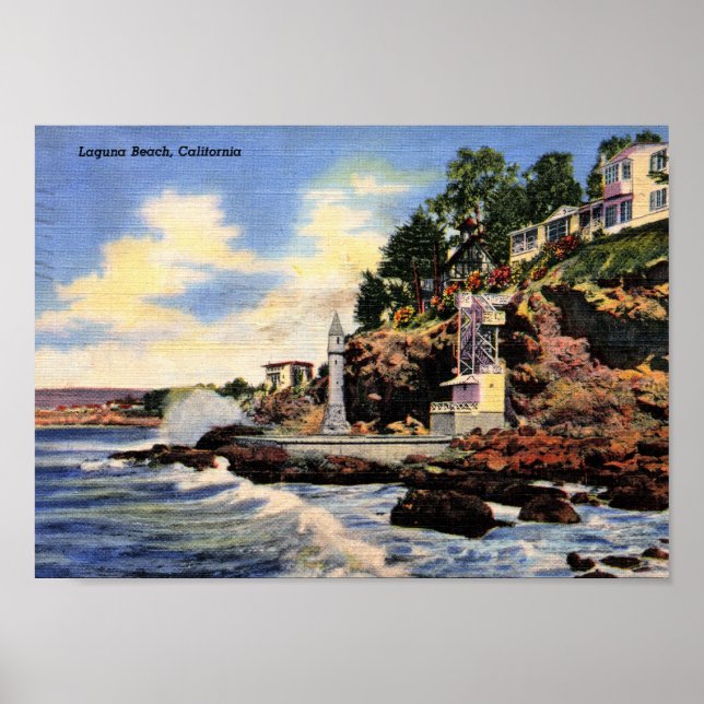 Laguna Beach, California, Vintage View Poster (Front)
