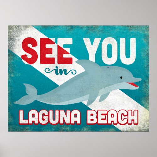 Laguna Beach Dolphin _ Retro Vintage Travel Poster