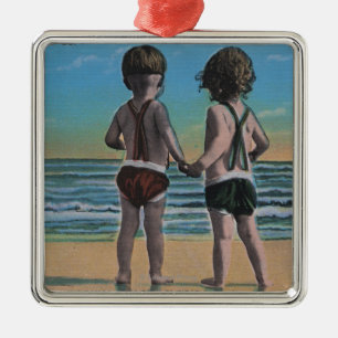 Laguna Beach, FL - Greetings From Scene w/ Kids Metal Ornament