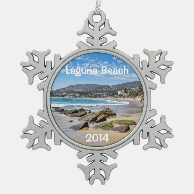 Laguna Beach Holiday Snowflake Pewter Christmas Ornament (Front)