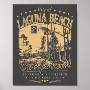 LAGUNA BEACH ORANGE CALIFORNIA VINTAGE POSTER