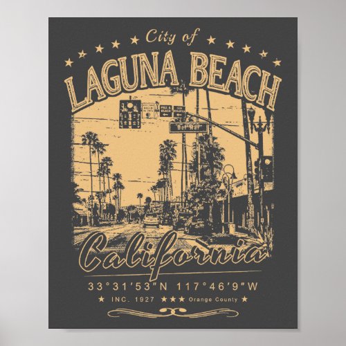 LAGUNA BEACH ORANGE CALIFORNIA VINTAGE  POSTER