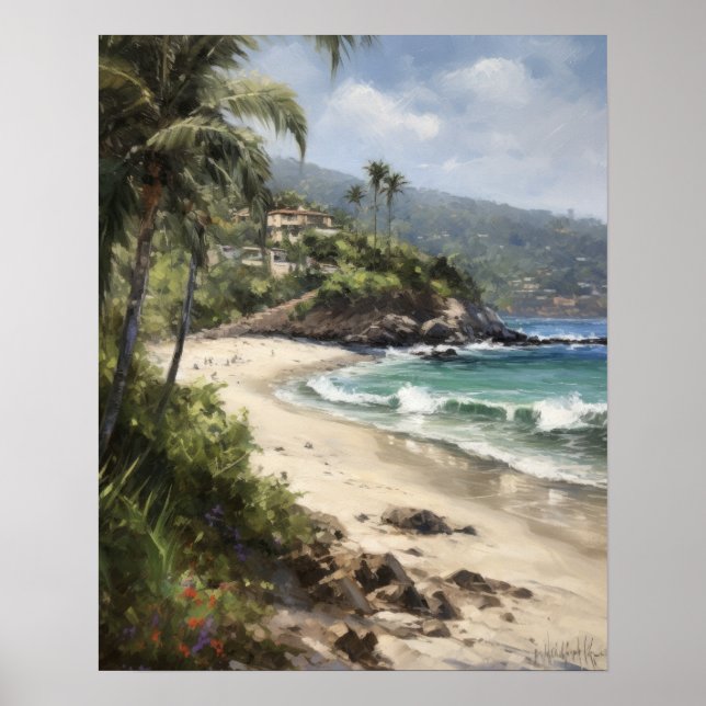Laguna Beach Watercolor Art Print Poster (Front)