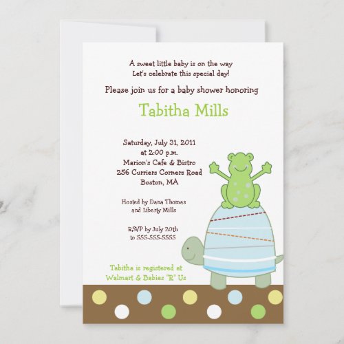 Laguna Frog &amp; Turtle 5x7 Baby Shower Invitation