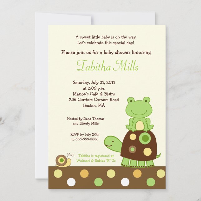 Laguna Frog & Turtle 5x7 Baby Shower Invitation #2 (Front)