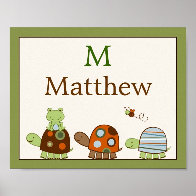 Laguna Turtle Frog Nursery Wall Art Name Print (Front)