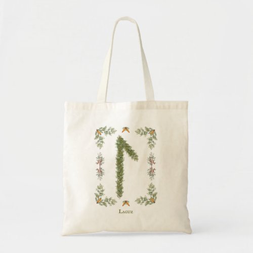 Laguz Rune in Evergreen Branches Personalized Tote Bag