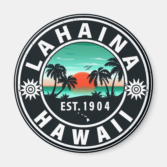 Lahaina Hawaii Beach Retro Sunset Souvenir 60s Magnet (Front)