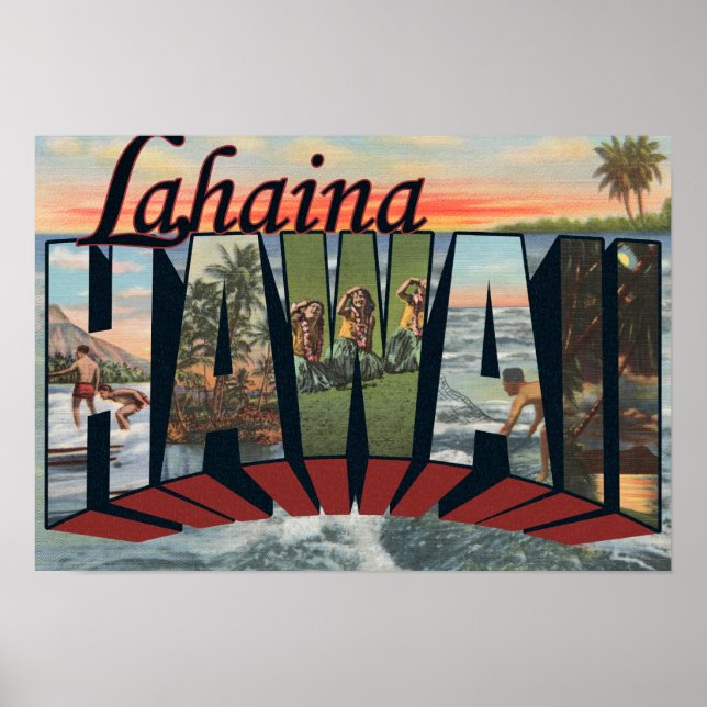 Lahaina, Hawaii - Large Letter Scenes Poster (Front)