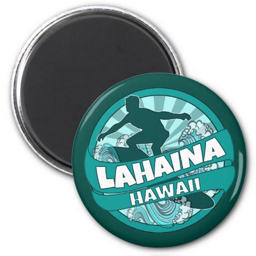 Lahaina Hawaii teal surfer logo magnet