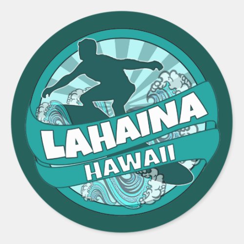 Lahaina Hawaii teal surfer logo stickers