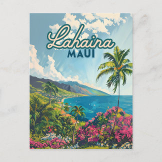 Lahaina Maui Hawaii Beach Coast Retro Postcard