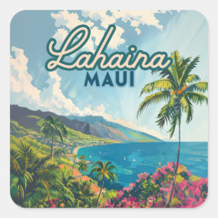 Lahaina Maui Hawaii Beach Coast Retro Square Sticker