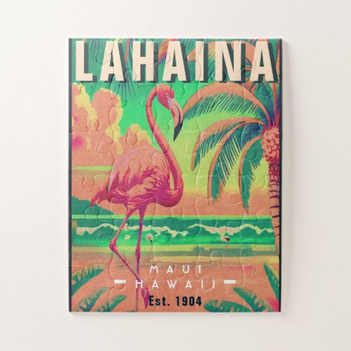 Lahaina Maui Hawaii Retro Flamingo Souvenir 1950s Jigsaw Puzzle