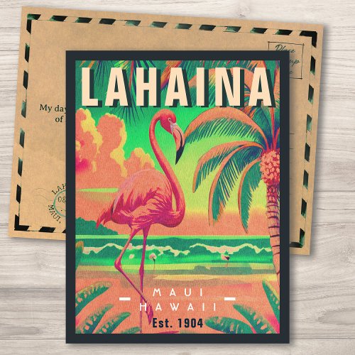 Lahaina Maui Hawaii Retro Flamingo Souvenir 1950s Postcard