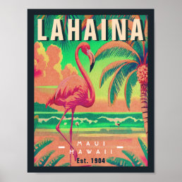 Lahaina Maui Hawaii Retro Flamingo Souvenir 1950s Poster