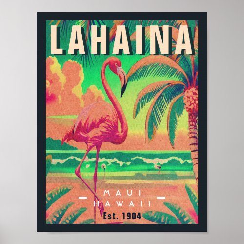 Lahaina Maui Hawaii Retro Flamingo Souvenir 1950s Poster