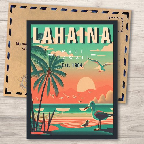 Lahaina Maui Hawaii Retro Seagull Souvenir 1950s Postcard