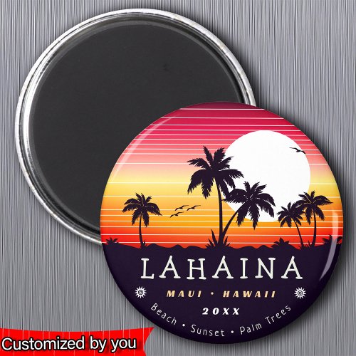 Lahaina Maui Hawaii Retro Sunset Palm Trees 60s Magnet
