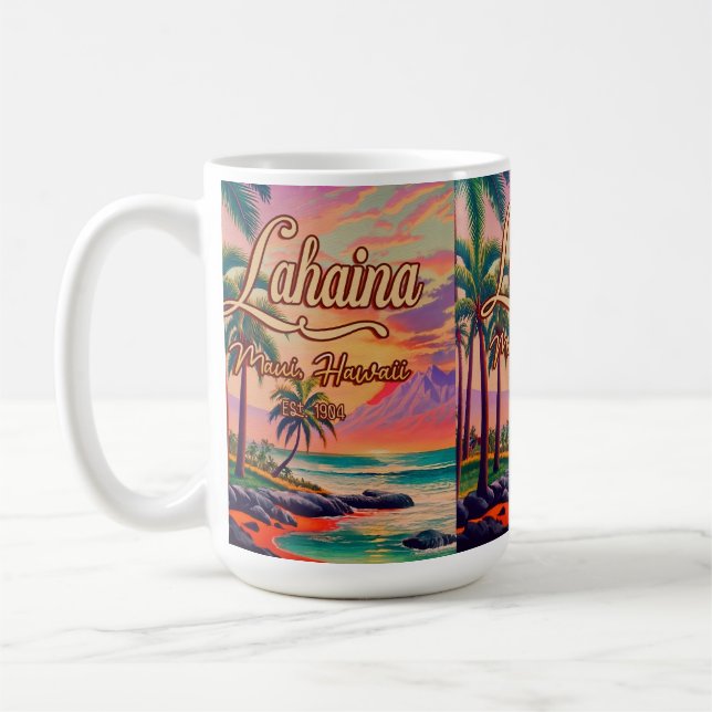 Lahaina Maui Hawaii Retro Sunset Souvenir 1950s Coffee Mug (Left)