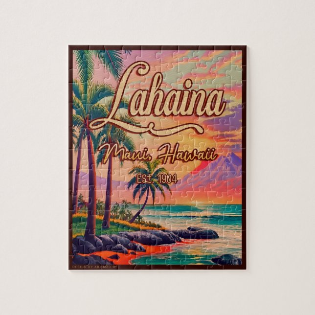 Lahaina Maui Hawaii Retro Sunset Souvenir 1950s Jigsaw Puzzle (Vertical)