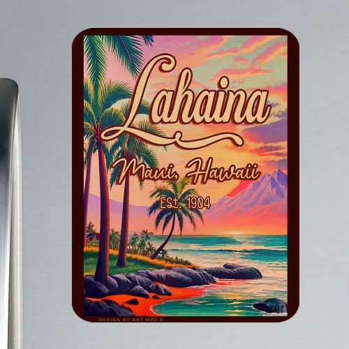 Lahaina Maui Hawaii Retro Sunset Souvenir 1950s Magnet
