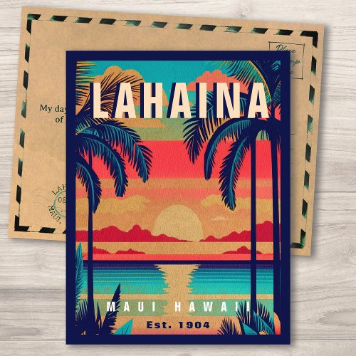 Lahaina Maui Hawaii Retro Sunset Souvenir 1950s Postcard