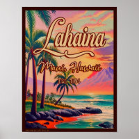 Lahaina Maui Hawaii Retro Sunset Souvenir 1950s
