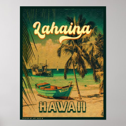 Lahaina Maui Hawaii Retro Sunset Souvenir 1950s Poster