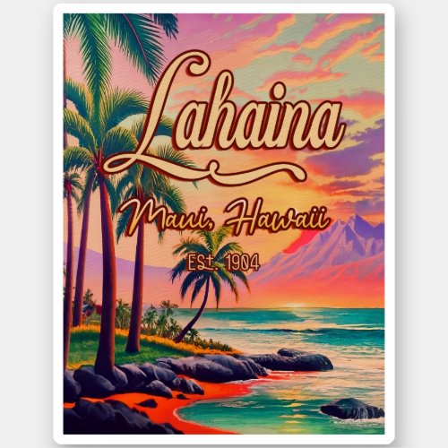 Lahaina Maui Hawaii Retro Sunset Souvenir 1950s Sticker