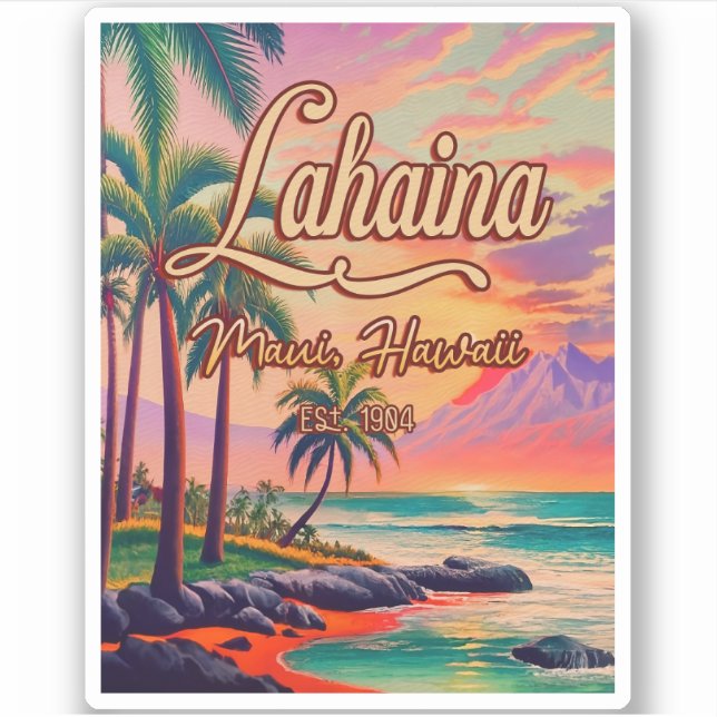 Lahaina Maui Hawaii Retro Sunset Souvenir 1950s Sticker (Front)