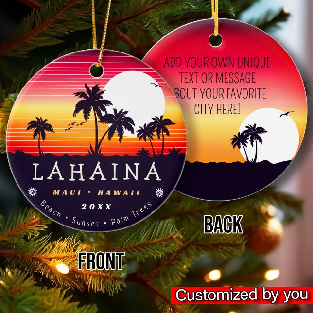  Lahaina Maui Hawaii Retro Sunset Souvenirs 60s Ceramic Ornament (Creator Uploaded)