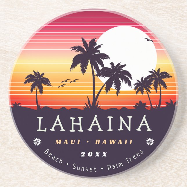  Lahaina Maui Hawaii Retro Sunset Souvenirs 60s Coaster (Front)