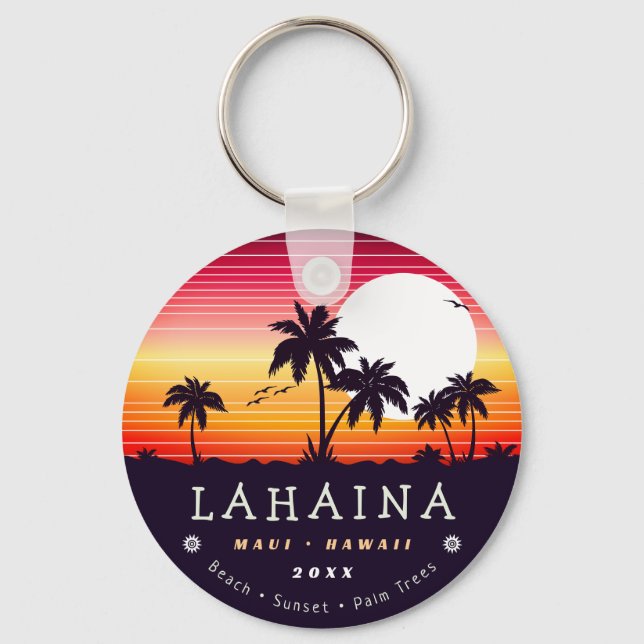  Lahaina Maui Hawaii Retro Sunset Souvenirs 60s Keychain (Front)