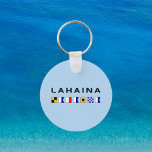 Lahaina Maui Nautical Maritime Signal Flags Keychain<br><div class="desc">Shows "Lahaina" in black modern text and spelled in colorful maritime nautical signal flags. Cool, timeless. Lovely souvenir of Lahaina on the island of Maui, Hawaii, USA. For lucky residents, tourists, visitors, vacationers, and water lovers, such as yachtees, mariners, boaters, jet skiers, swimmers, snorkelers, kiters, divers, surfers, and paddleboarders. Get...</div>