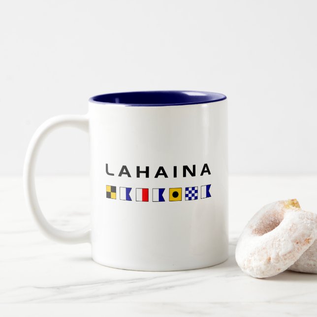 Lahaina Maui Nautical Maritime Signal Flags Two-Tone Coffee Mug (With Donut)