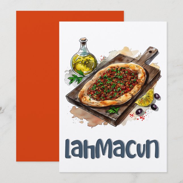 Lahmacun Pizza لحمة بالعجين اكل عربي مناقيش صفيحة Invitation (Front/Back)
