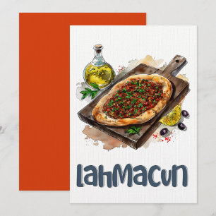 Lahmacun Pizza لحمة بالعجين اكل عربي مناقيش صفيحة Invitation