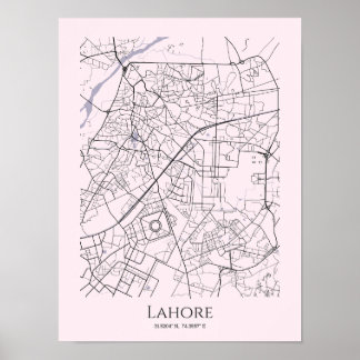 Lahore Map Poster (Pink, Matte)