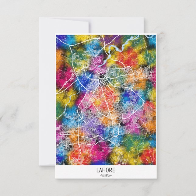 Lahore Pakistan City Map Thank You Card (Front)