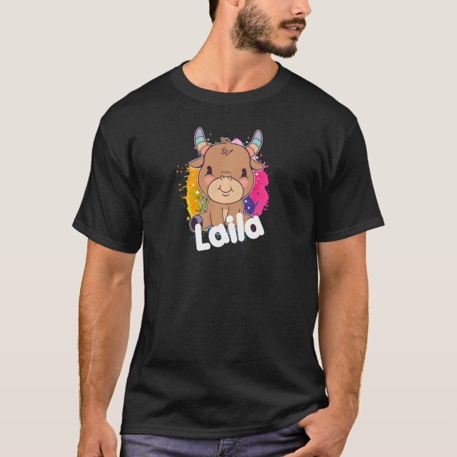 LAILA Beautiful girl name with adorable little Cow T-Shirt (Front)