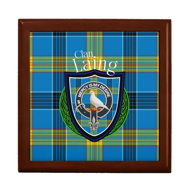 Laing Scottish Clan Tartan & Crest Gift Box (Front)