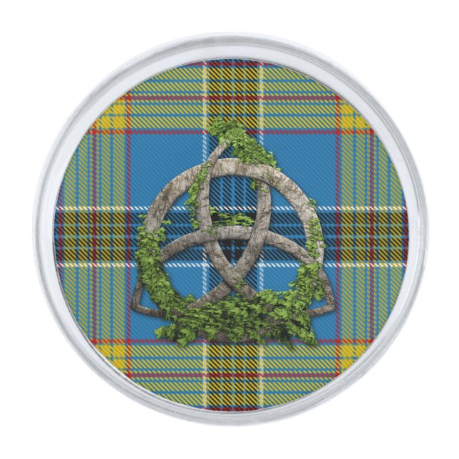 Laing Tartan And Celtic Trinity Knot Silver Finish Lapel Pin (Front)