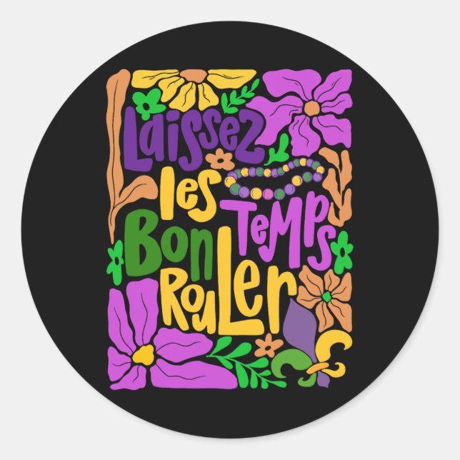 Laissez Les Bon Temps Rouler Mardi Gras Beads Boho Classic Round Sticker (Front)