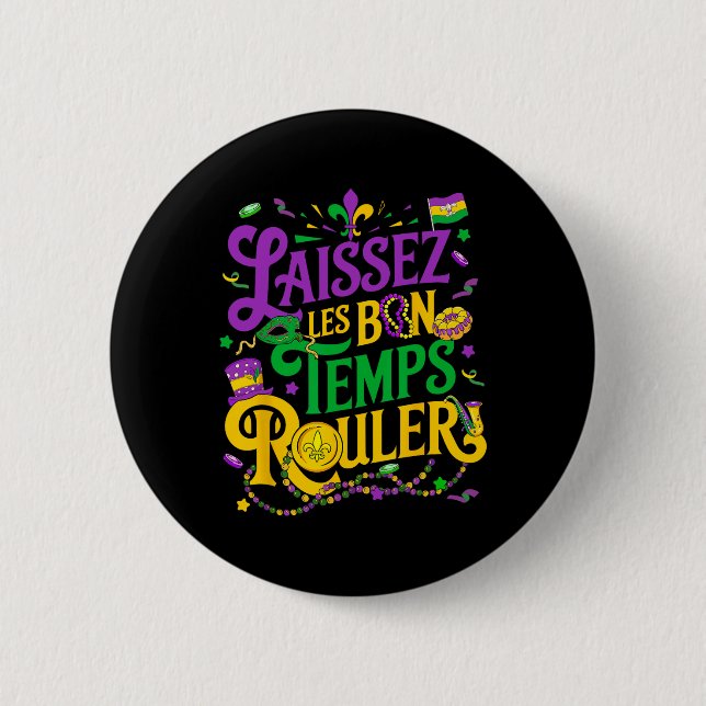 Laissez Les Bon Temps Rouler Mardi Gras Beads Fleu Button (Front)