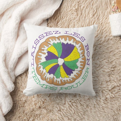 Laissez Les Bon Temps Rouler Mardi Gras King Cake Throw Pillow