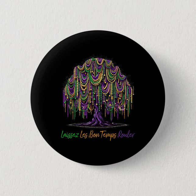 Laissez Les Bon Temps Rouler Mardi Gras Tree Beads Button (Front)