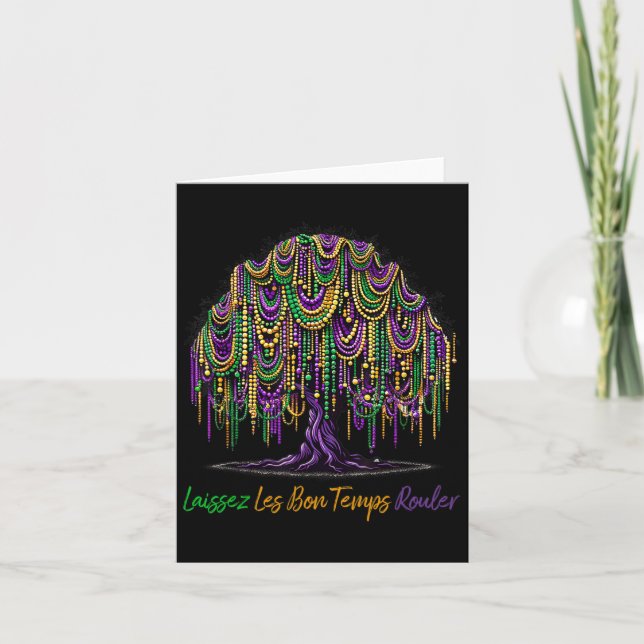 Laissez Les Bon Temps Rouler Mardi Gras Tree Beads Card (Front)