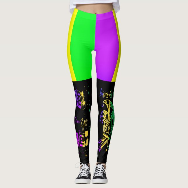 Laissez les bon temps rouler Typography Mardi Gras Leggings (Front)