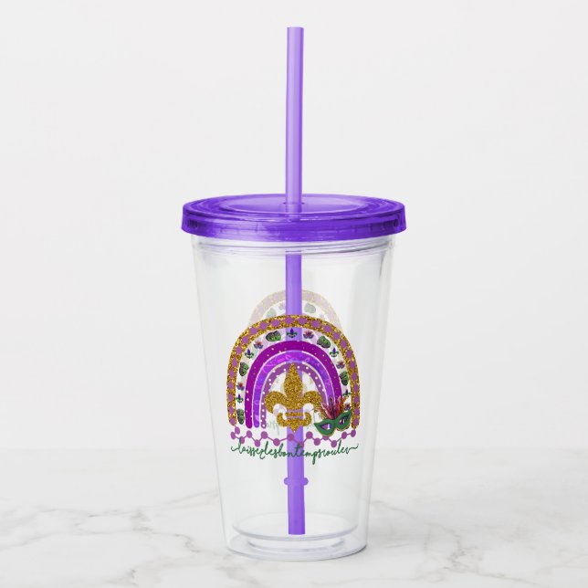 Laissez Les Bons Temps Purple Mardi Gras Rainbow Acrylic Tumbler (Front)